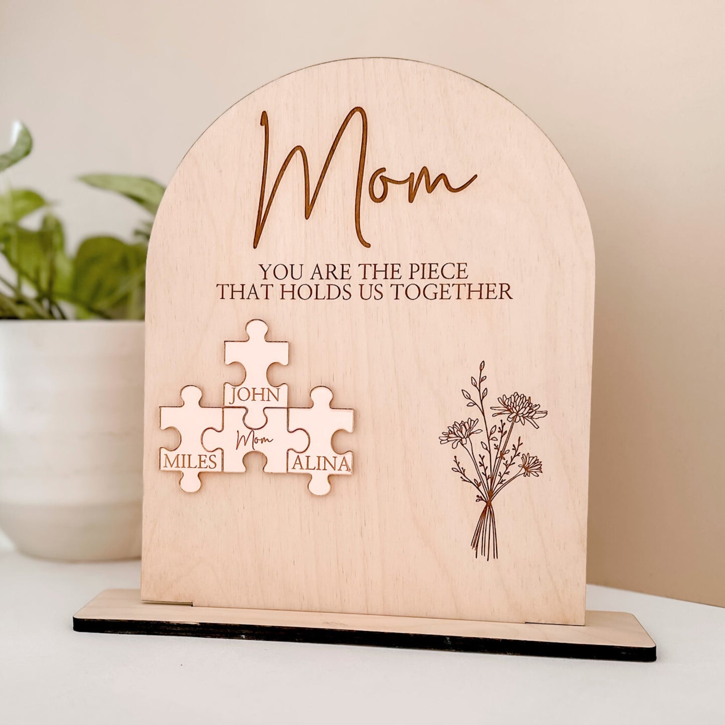 Grandma or Mom Puzzle Sign with Rose Acrylic