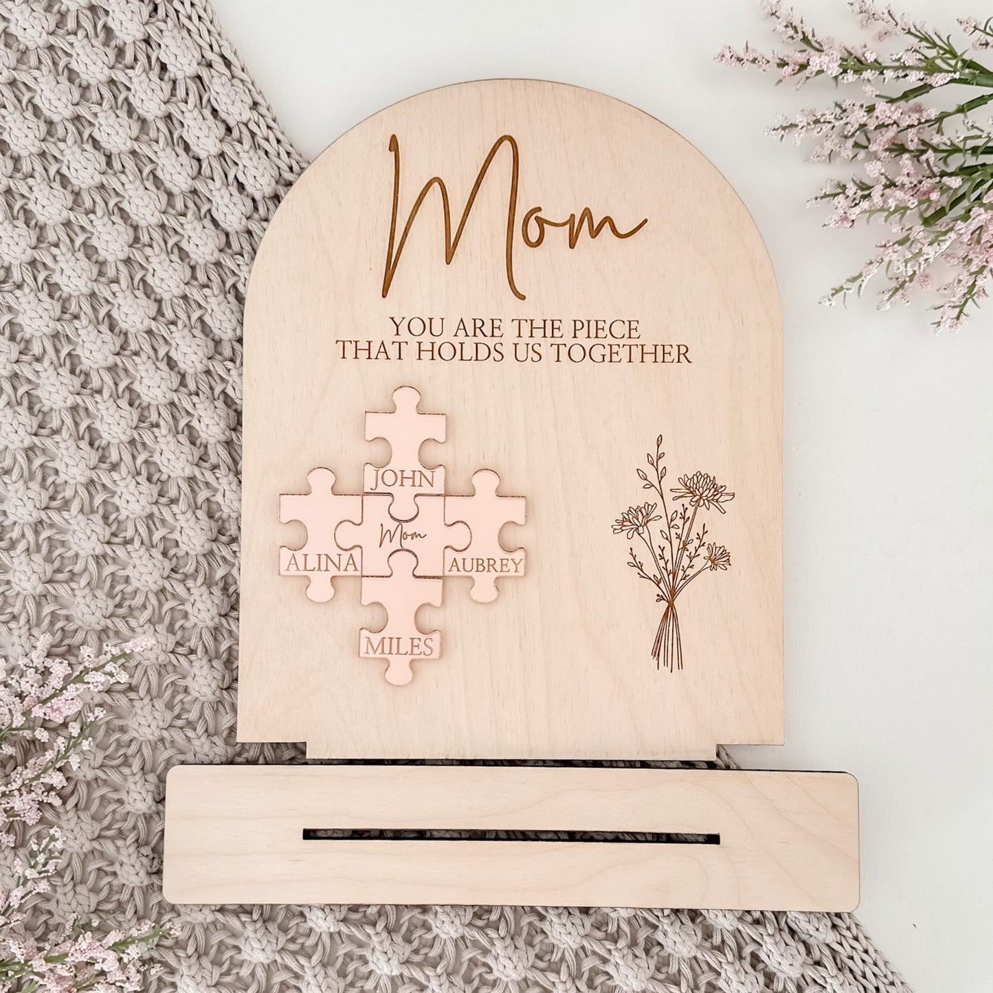 Grandma or Mom Puzzle Sign with Rose Acrylic