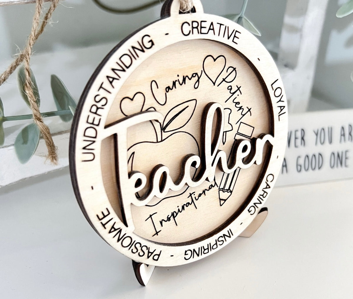 Layered "Teacher" Wood Ornament