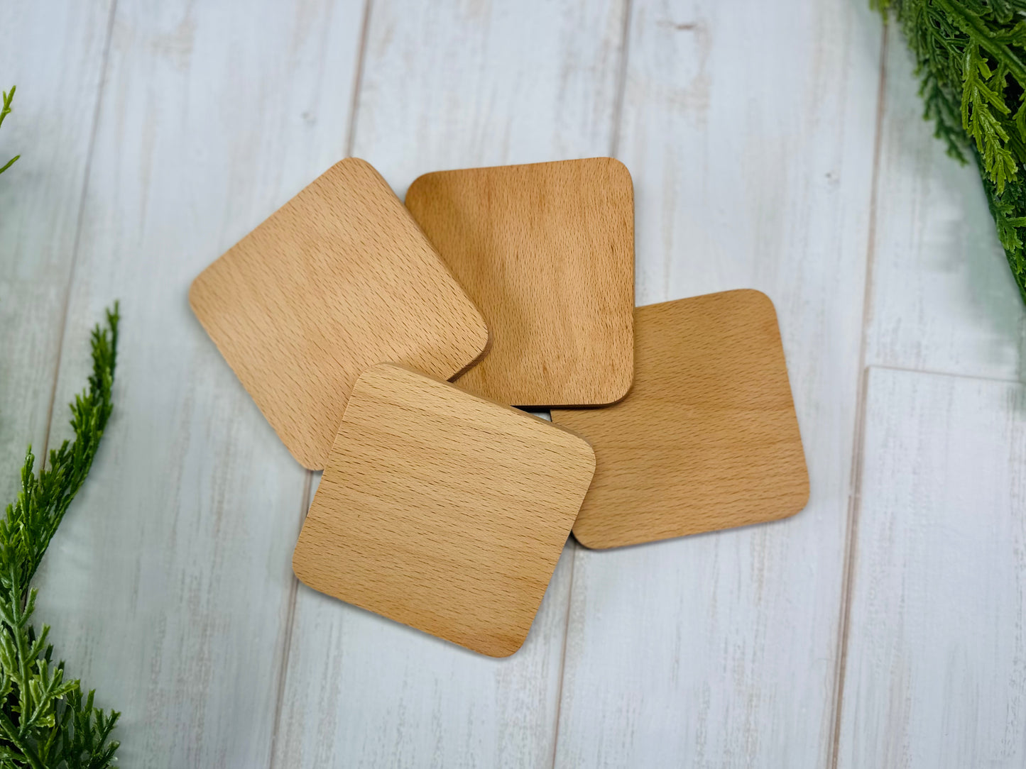 Square Beechwood Coasters Set of 4