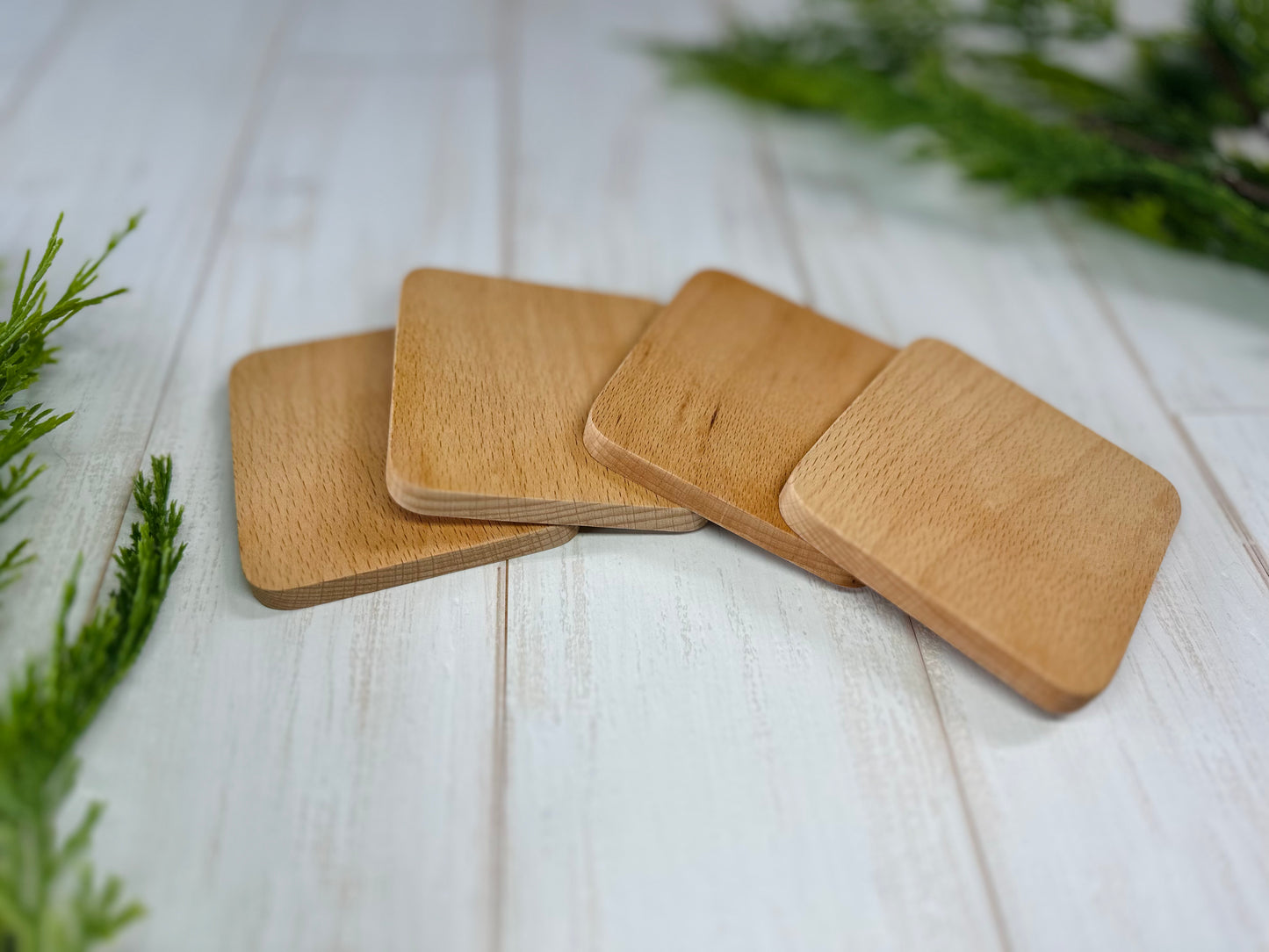 Square Beechwood Coasters Set of 4