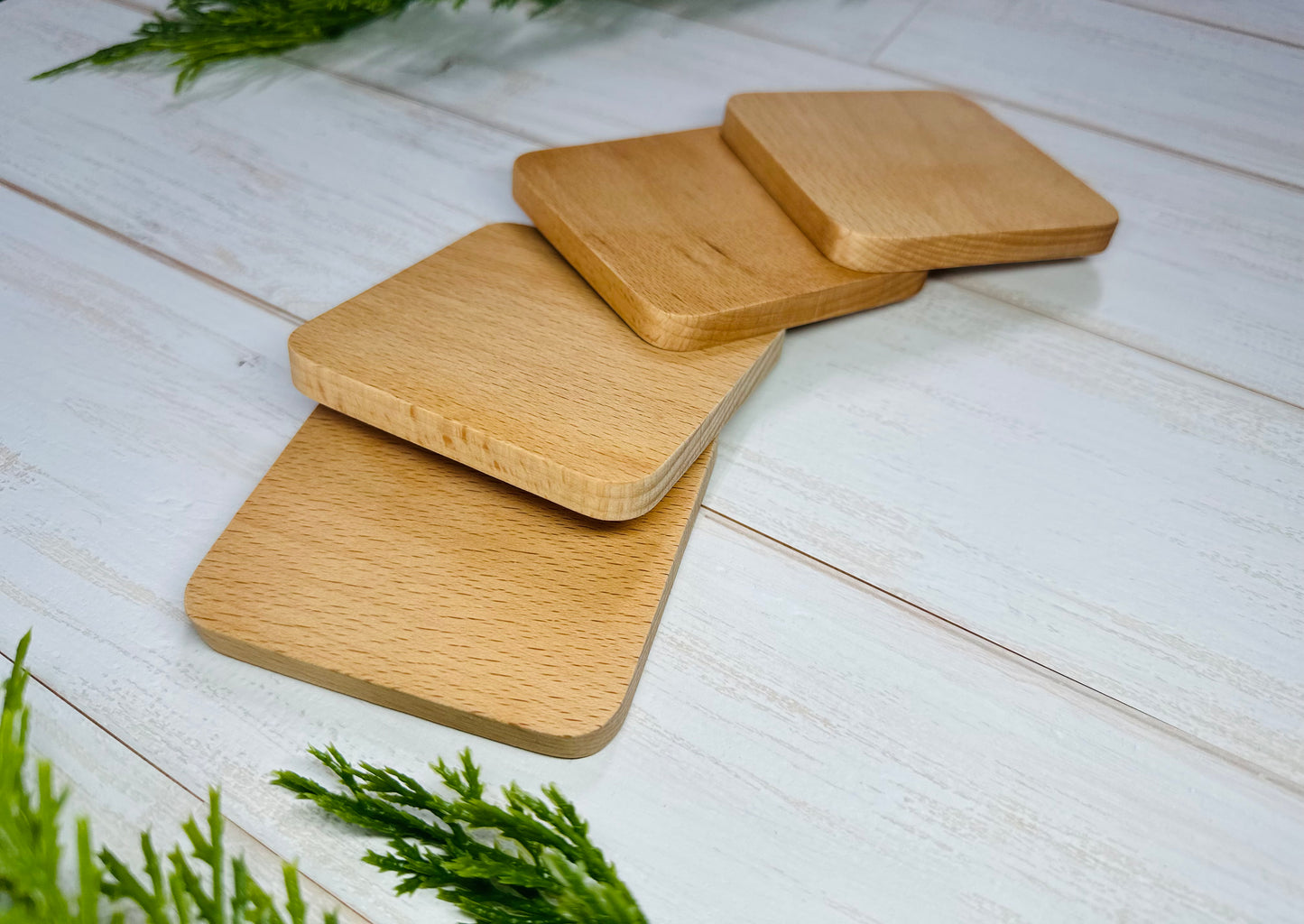 Square Beechwood Coasters Set of 4