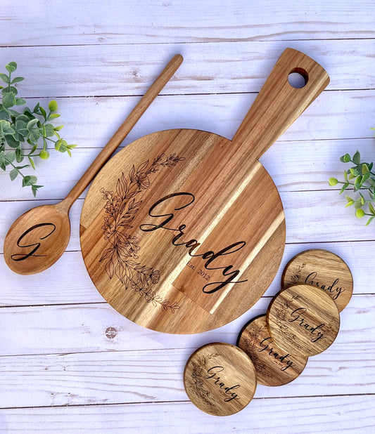 Custom Engraved Acacia Gift Set